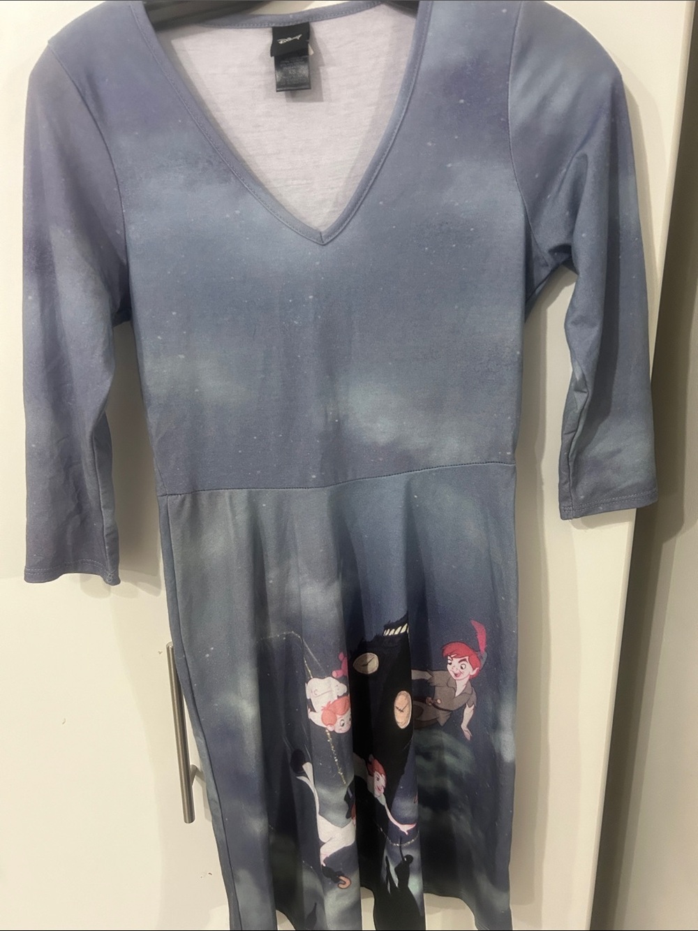 Disney Peter Pan Whimsical Blue V-Neck Graphic Dress xs